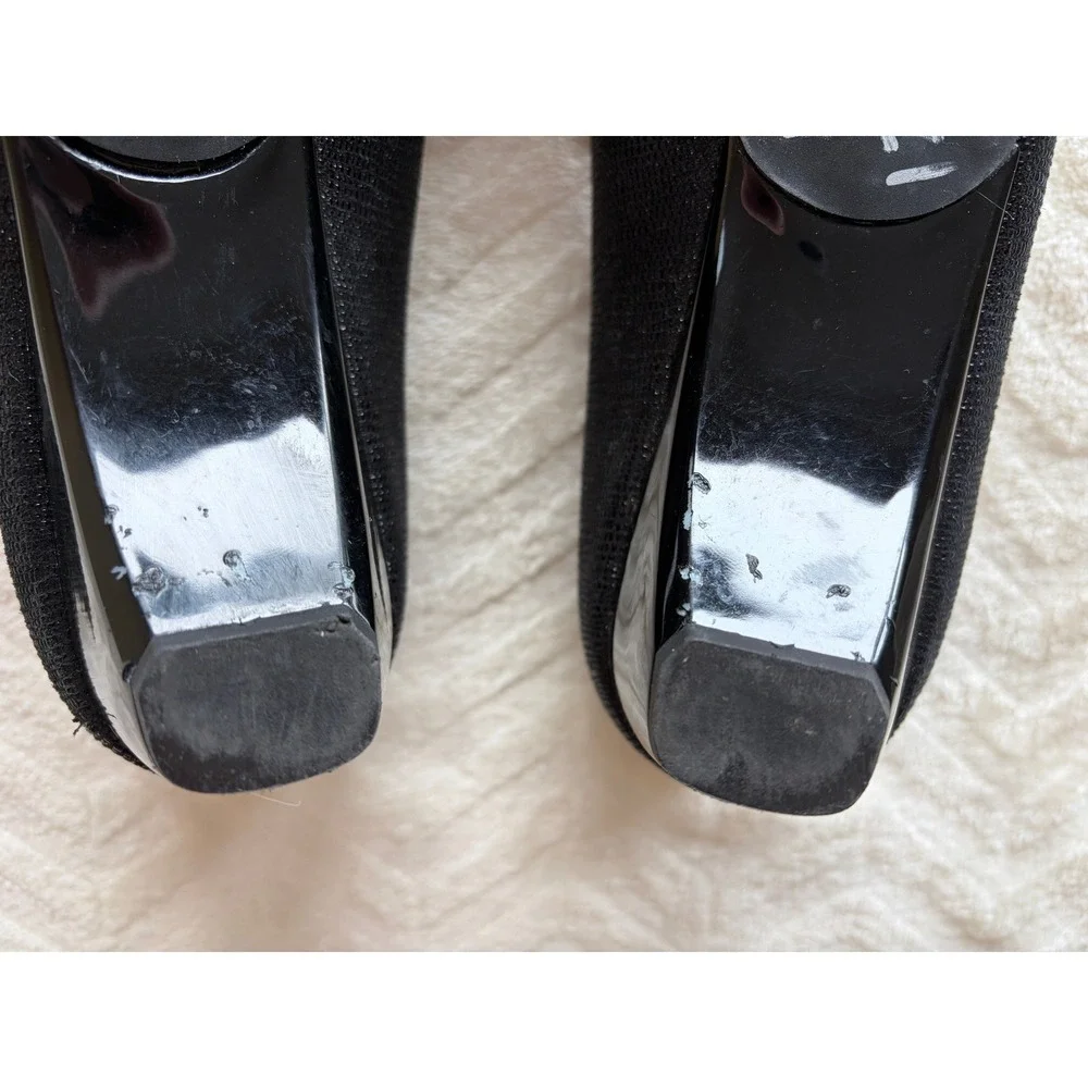 Stuart Weitzman Black Textured Peep Toe Wedge Pumps Womens 10 Good